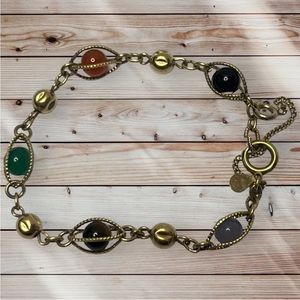 AMCO 1/20 14K Gold Filled Carved Scarab Womens Bracelet 7.5” Vtg Round Stones